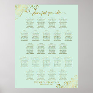 Poster Carte de siège Mariage de table Mint Green & Gold 