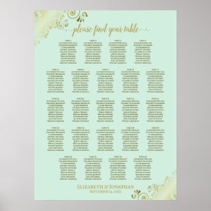 Poster Carte de siège Mariage de table Mint Green & Gold 