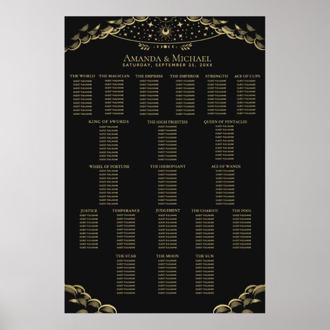 Poster Carte de siège Mariage de Tarot Mystique Élégant O (Devant)