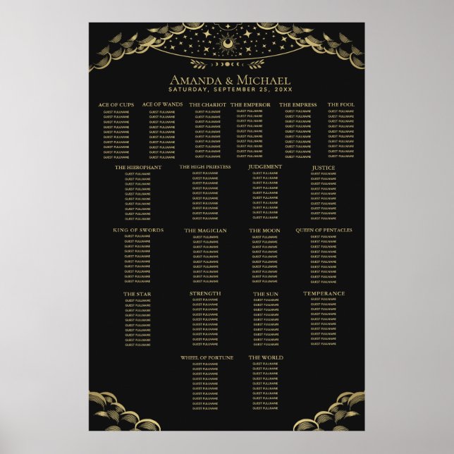 Poster Carte de siège Mariage de Tarot Mystique Élégant O (Devant)