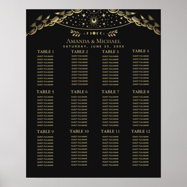 Poster Carte de siège Mariage de Tarot Mystique Élégant O (Devant)