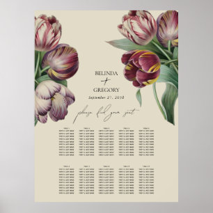 Poster Carte de siège Mariage de tulipes pourpres aquarel