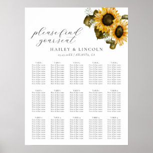 Poster Carte de siège Mariage des tournesols