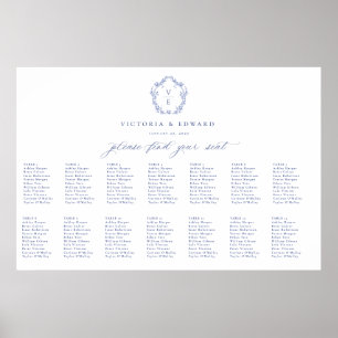 Poster Carte de siège Mariage du monogramme de crête bleu