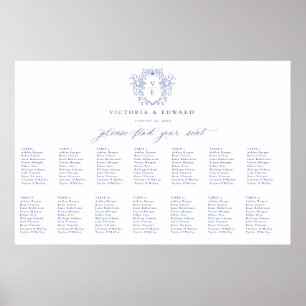 Poster Carte de siège Mariage du monogramme de crête bleu