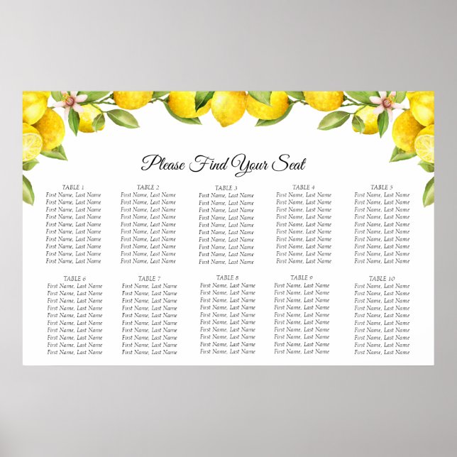 Poster Carte de siège Mariage du verger de Citrus (Devant)