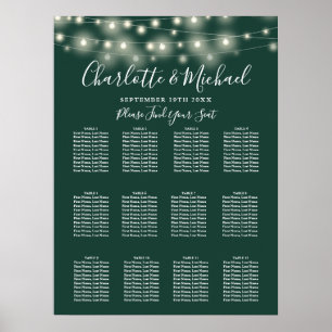 Poster Carte de siège Mariage Emerald Green String Lights