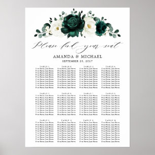 Poster Carte de siège Mariage Emerald Greenery Eucalyptus