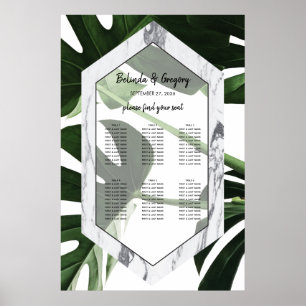 Poster Carte de siège Mariage en marbre de Monstera Tropi