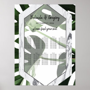Poster Carte de siège Mariage en marbre de Monstera Tropi