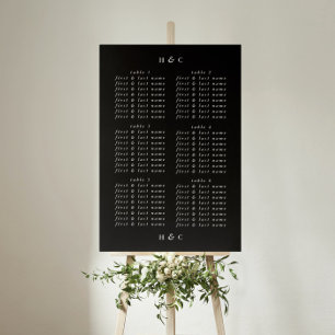 Poster Carte de siège Mariage en Onyx noir moderne Premiu