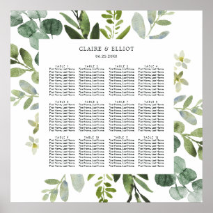 Poster Carte de siège Mariage Eucalyptus Green Foliage