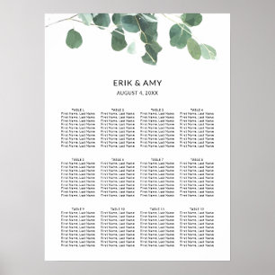 Poster Carte de siège Mariage Feuille aquarelle