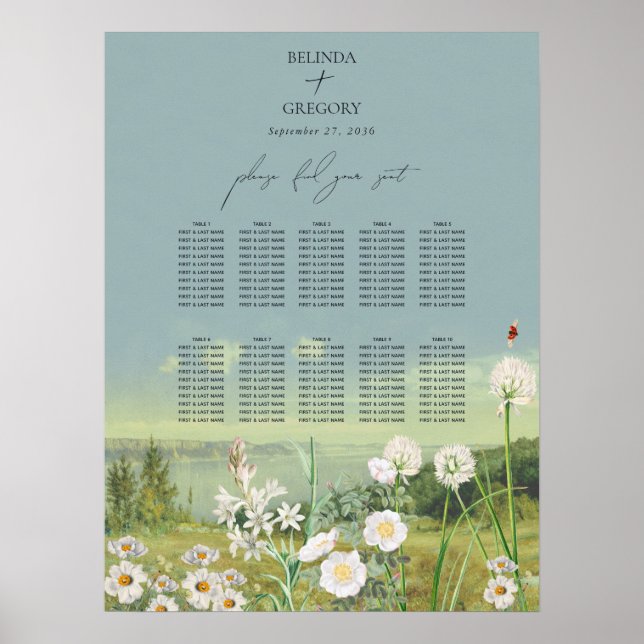 Poster Carte de siège Mariage Fleur sauvage aquarelle (Devant)