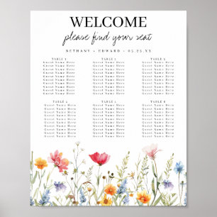 Poster Carte de siège Mariage Fleur sauvage aquarelle