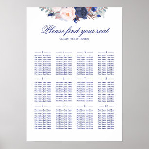 Poster Carte de siège Mariage floral et blanc de la Marin