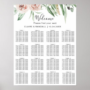 Poster Carte de siège Mariage floral rose vert