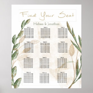 Poster Carte de siège Mariage floral vert Gold Sage
