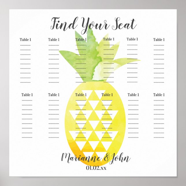 Poster Carte de siège Mariage géométrique à ananas tropic (Devant)