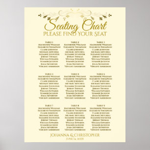 Poster Carte de siège Mariage Gold & Cream Simple 9 table