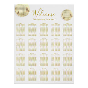 Poster Carte de siège Mariage Gold Disco Ball