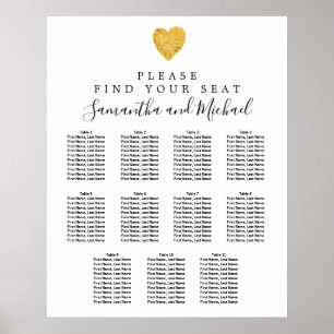 Poster Carte de siège Mariage Gold Foil Heart 11 tables