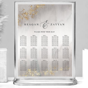 Poster Carte de siège Mariage gris Luxe Gold Flecks moder