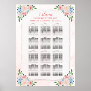Poster Carte de siège mariage Hydrangea rose Floral