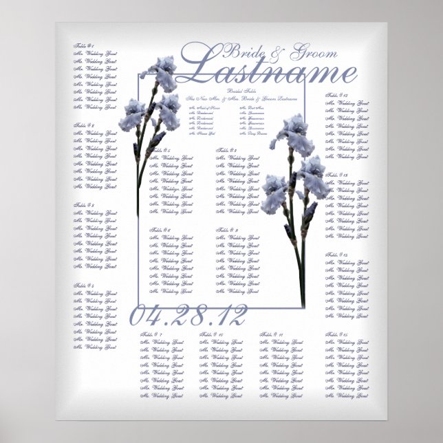 Poster Carte de siège Mariage Iris bleu (Devant)