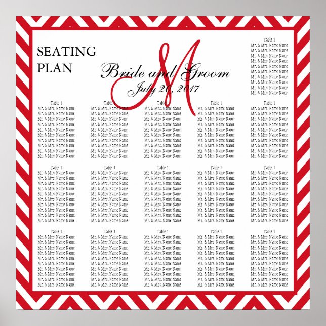 Poster Carte de siège Mariage Lava Red Chevron Zig Zag (Devant)