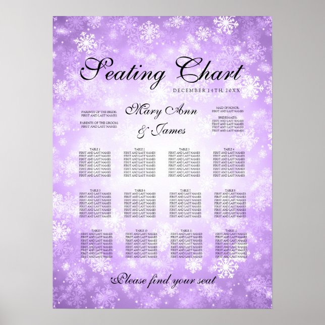 Poster Carte de siège mariage Purple Winter Wonderland (Devant)