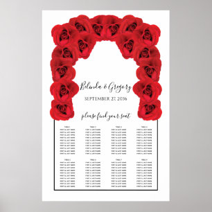 Poster Carte de siège Mariage Red Roses