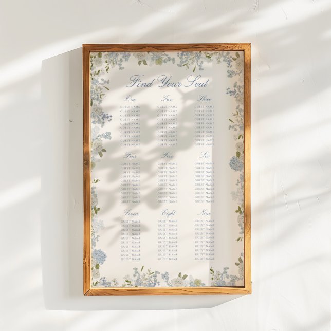 Poster Carte de siège Mariage romantique bleu doux (Créateur téléchargé)
