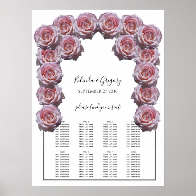 Poster Carte de siège Mariage Rose rose clair (Devant)