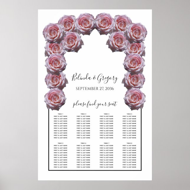 Poster Carte de siège Mariage Rose rose clair (Devant)