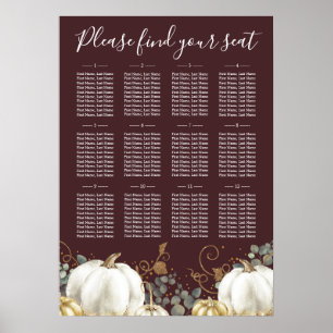 Poster Carte de siège Mariage Rustic Gold White Citrouill