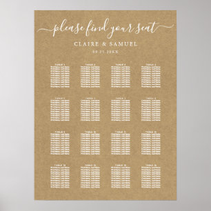 Poster Carte de siège Mariage simple Faux Rustic Kraft