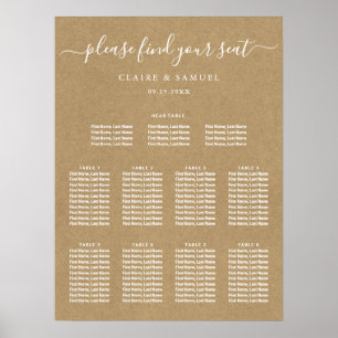 Poster Carte de siège Mariage simple Faux Rustic Kraft