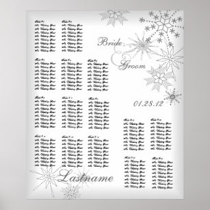 Poster Carte de siège Mariage Snowflake Silver Grey
