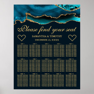 Poster Carte de siège Mariage turquoise Gold Faux Parties