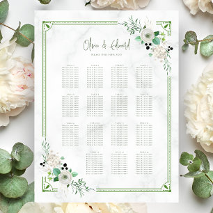 Poster Carte de siège Mariage végétal à fleurs vertes