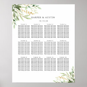 Poster Carte de siège Mariage végétal du feuillage vert