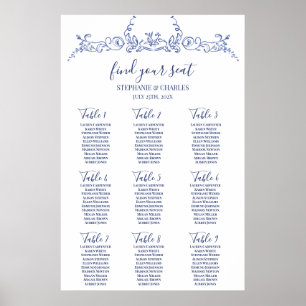 Poster Carte de siège Mariage victorien bleu
