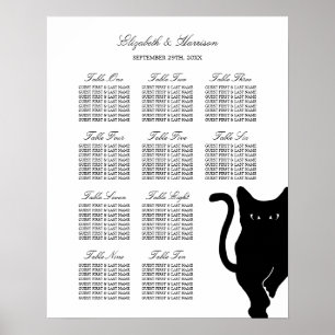 Poster Carte de siège Mariage Whimsical Black Cat moderne