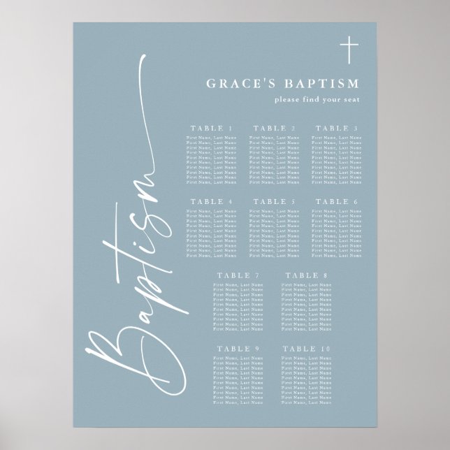 Poster Carte de siège moderne Dusty Blue Boys Baptism (Devant)