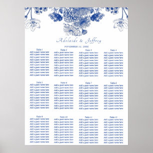 Poster Carte de siège Motif de Chine Florale Bleu et Blan