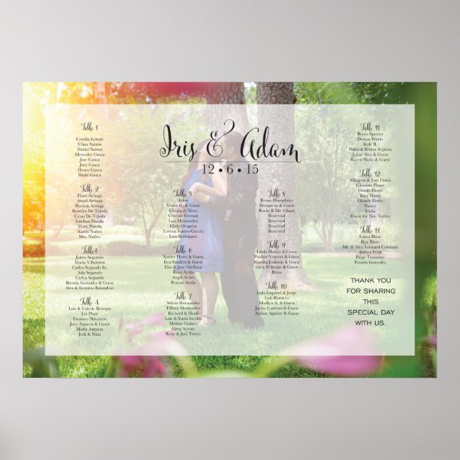Poster Carte de siège RÉSERVÉE pour Iris+Adam (28" x 20") (Devant)
