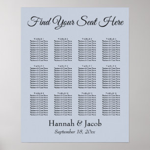 Poster Carte de siège simple Dusty Blue Wedding