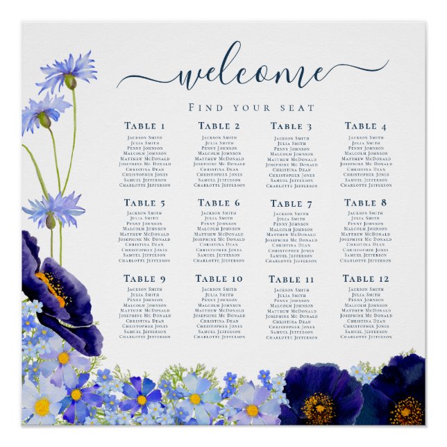 Poster Carte de sièges Fleurs sauvages modernes (Devant)