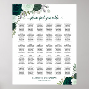 Poster Carte de sièges Mariage Emerald Rose Chic 30 Table